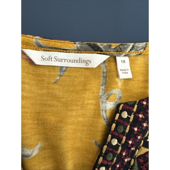 Soft Surroundings Women's Plus 1X Tunic Top Embroidered Mustard 3/4 Sleeve EUC - Picture 9 of 13